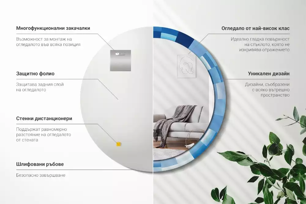 Lustro ścienne dekoracyjne z niebieskim abstrakcyjnym wzorem