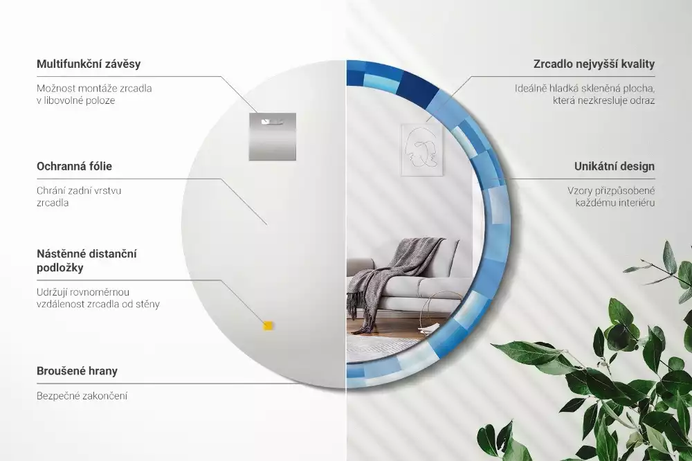 Lustro ścienne dekoracyjne z niebieskim abstrakcyjnym wzorem