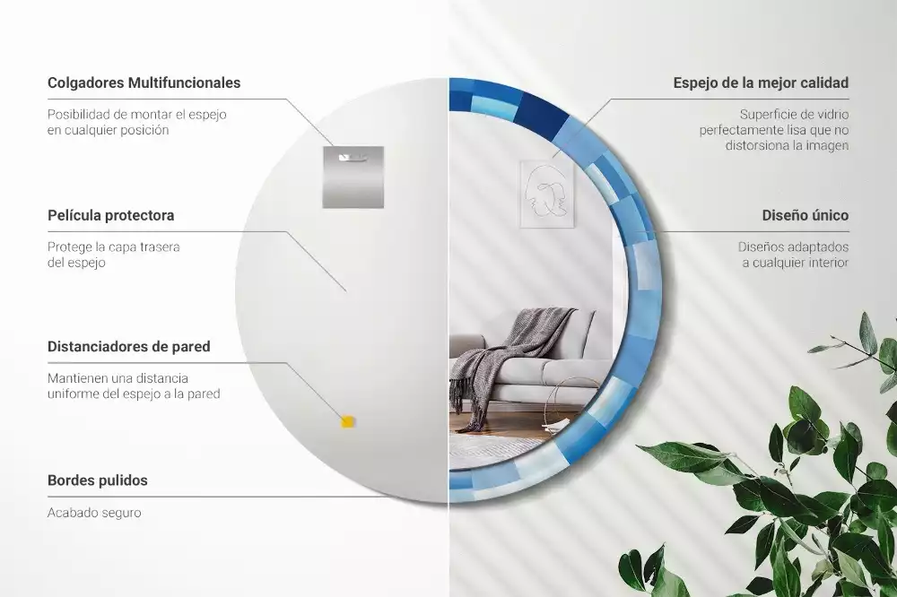 Lustro ścienne dekoracyjne z niebieskim abstrakcyjnym wzorem