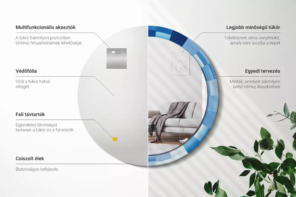 Lustro ścienne dekoracyjne z niebieskim abstrakcyjnym wzorem