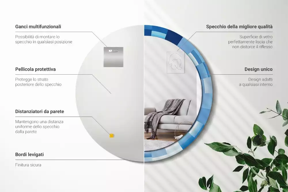 Lustro ścienne dekoracyjne z niebieskim abstrakcyjnym wzorem