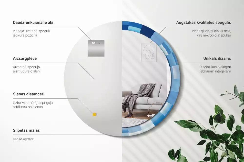 Lustro ścienne dekoracyjne z niebieskim abstrakcyjnym wzorem