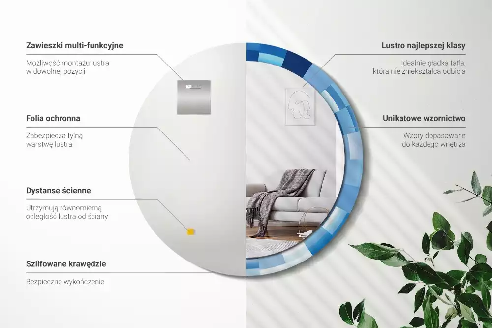 Lustro ścienne dekoracyjne z niebieskim abstrakcyjnym wzorem