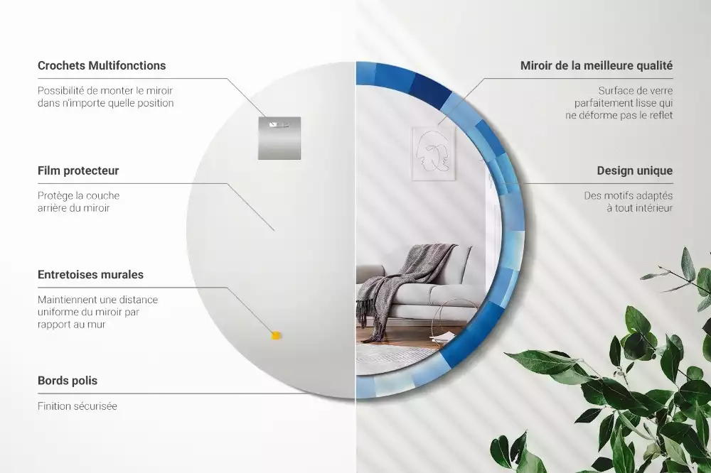 Lustro ścienne dekoracyjne z niebieskim abstrakcyjnym wzorem