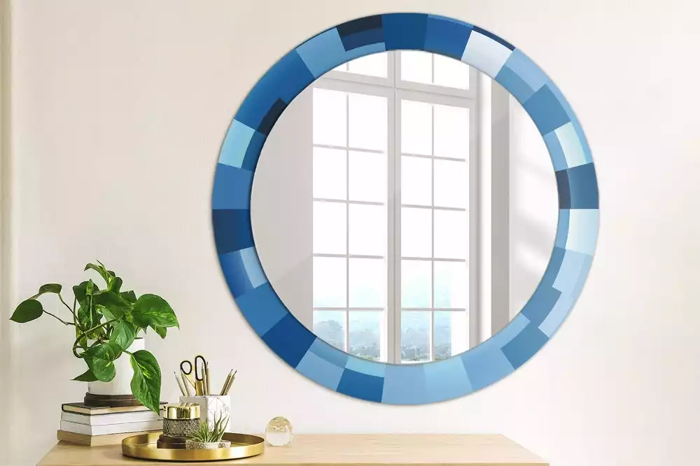 Lustro ścienne dekoracyjne z niebieskim abstrakcyjnym wzorem