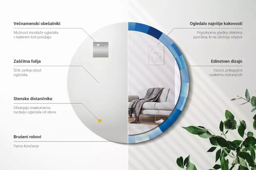 Lustro ścienne dekoracyjne z niebieskim abstrakcyjnym wzorem