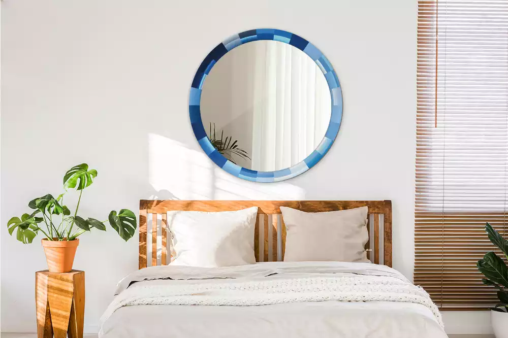 Lustro ścienne dekoracyjne z niebieskim abstrakcyjnym wzorem