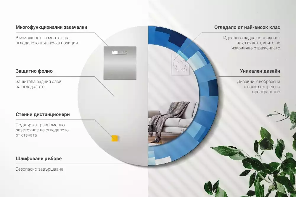 Lustro ścienne dekoracyjne z niebieskim abstrakcyjnym wzorem