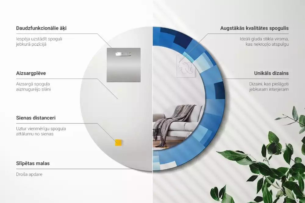 Lustro ścienne dekoracyjne z niebieskim abstrakcyjnym wzorem