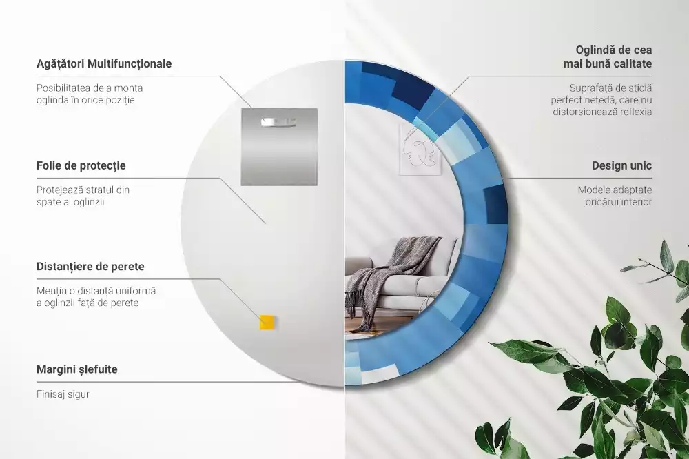Lustro ścienne dekoracyjne z niebieskim abstrakcyjnym wzorem