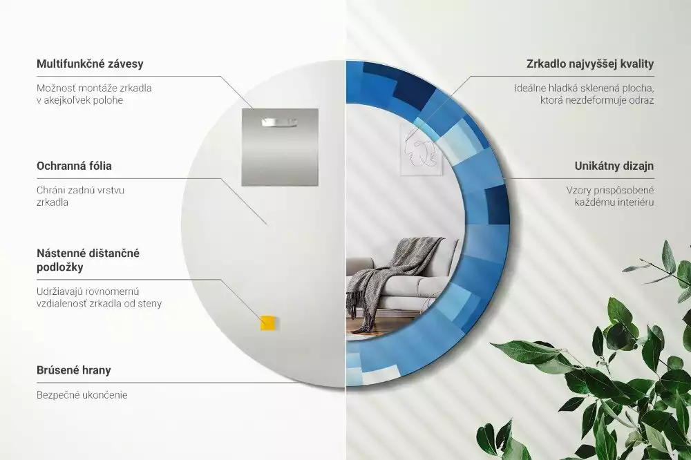 Lustro ścienne dekoracyjne z niebieskim abstrakcyjnym wzorem