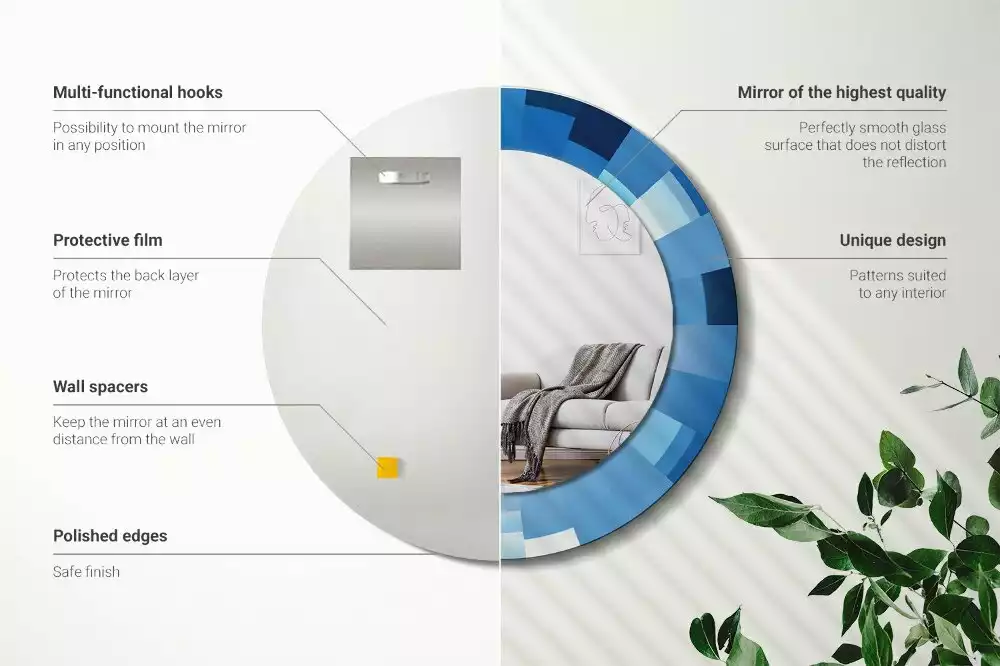 Lustro ścienne dekoracyjne z niebieskim abstrakcyjnym wzorem