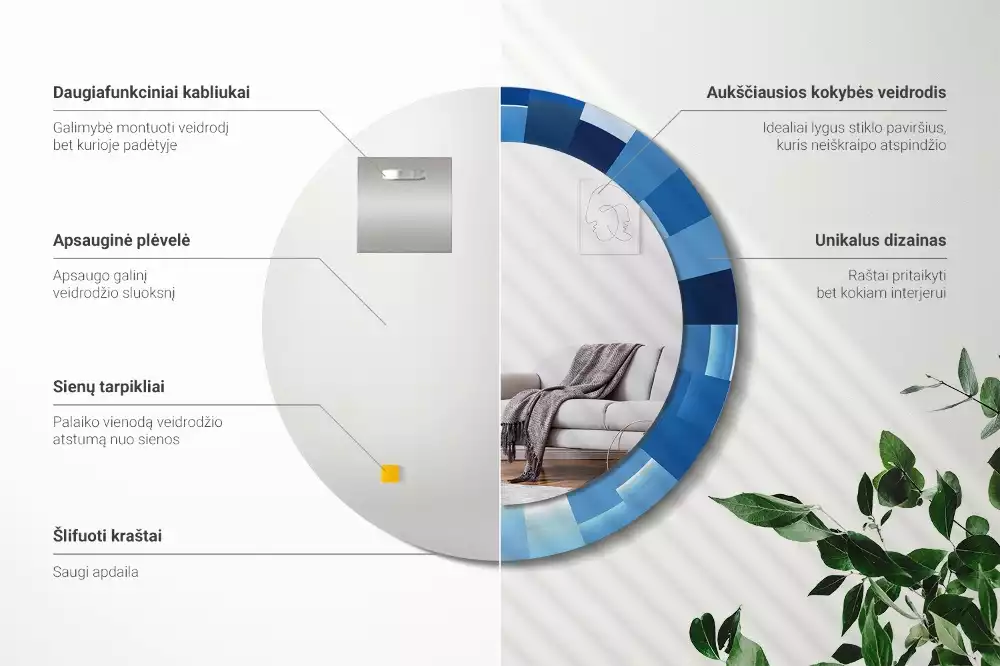 Lustro ścienne dekoracyjne z niebieskim abstrakcyjnym wzorem