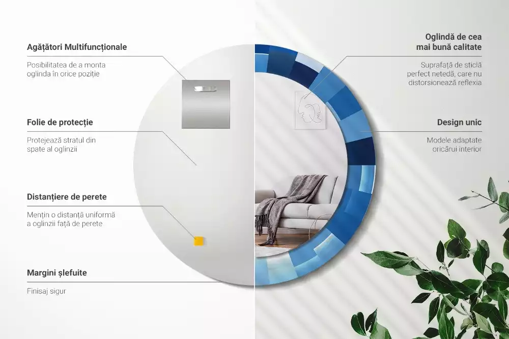 Lustro ścienne dekoracyjne z niebieskim abstrakcyjnym wzorem