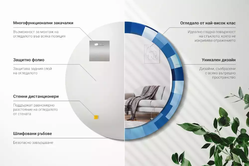 Lustro ścienne dekoracyjne z niebieskim abstrakcyjnym wzorem