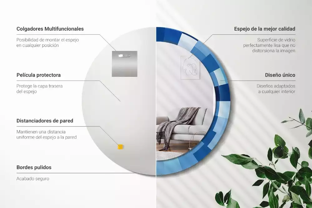 Lustro ścienne dekoracyjne z niebieskim abstrakcyjnym wzorem