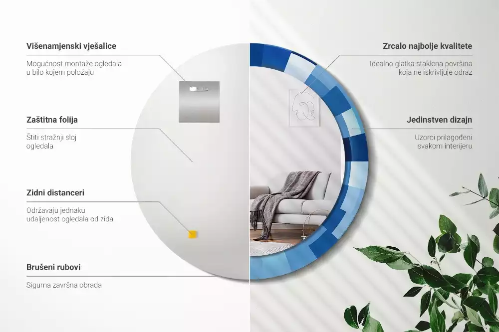 Lustro ścienne dekoracyjne z niebieskim abstrakcyjnym wzorem