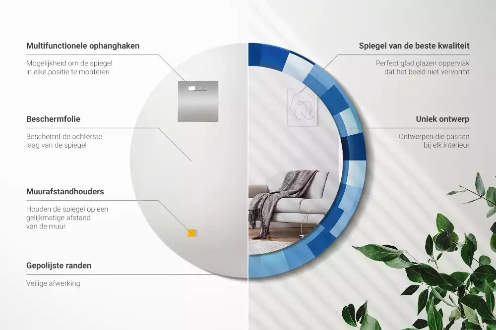 Lustro ścienne dekoracyjne z niebieskim abstrakcyjnym wzorem