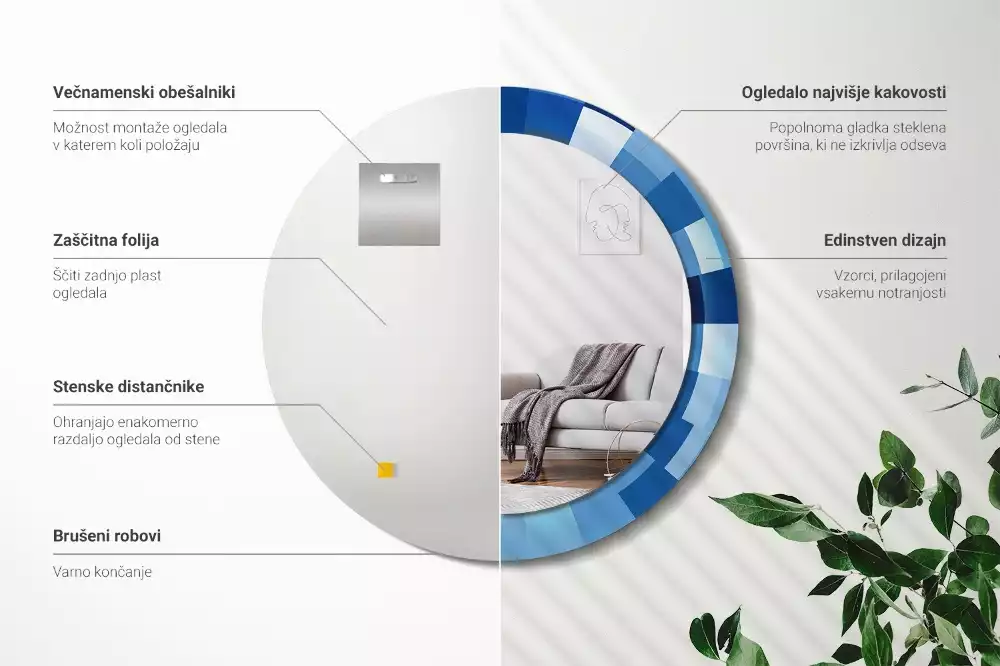 Lustro ścienne dekoracyjne z niebieskim abstrakcyjnym wzorem