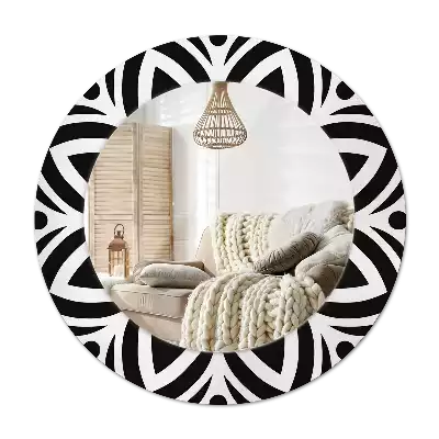 Lustro z drukowaną ramką okrągłe Czarny ornament