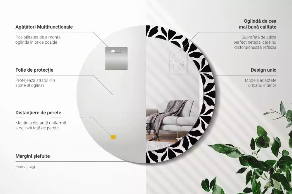 Lustro z drukowaną ramką w czarny ornament