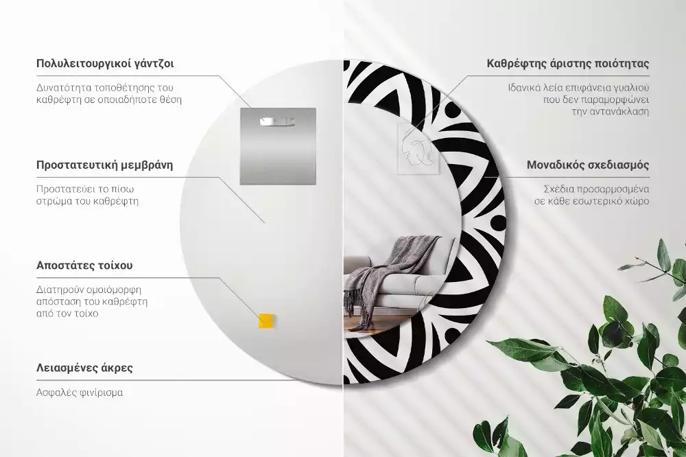 Lustro z drukowaną ramką w czarny ornament