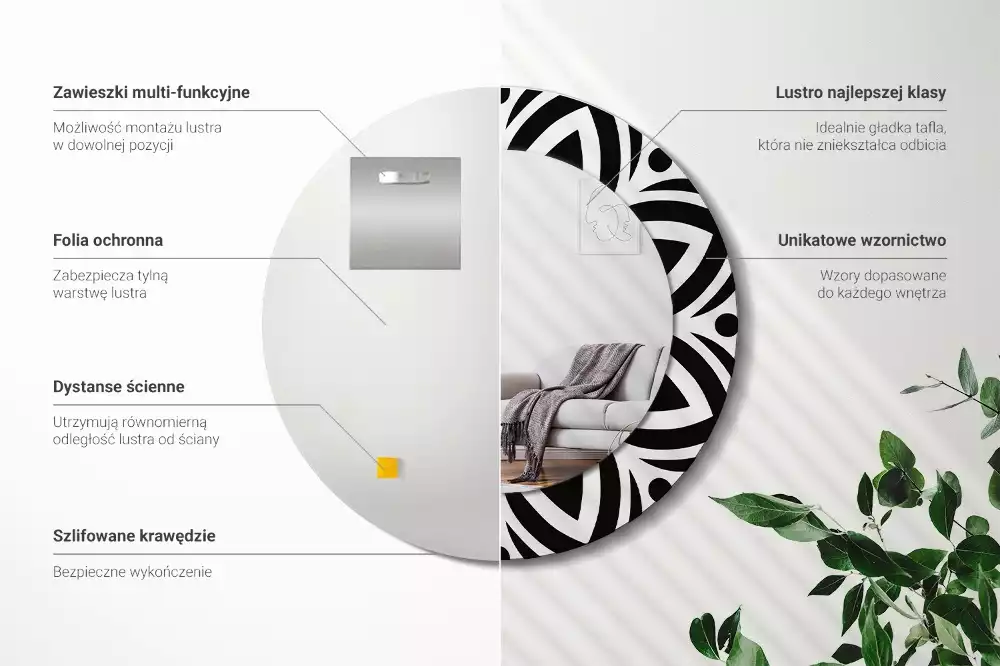 Lustro z drukowaną ramką w czarny ornament