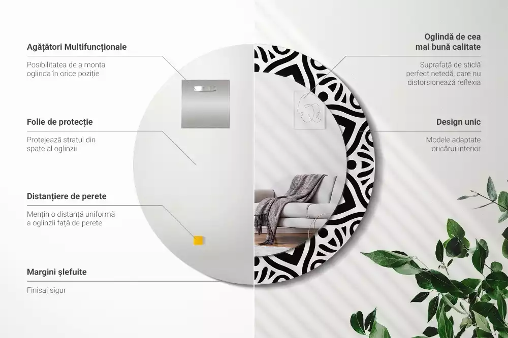 Lustro z drukowaną ramką w czarny ornament