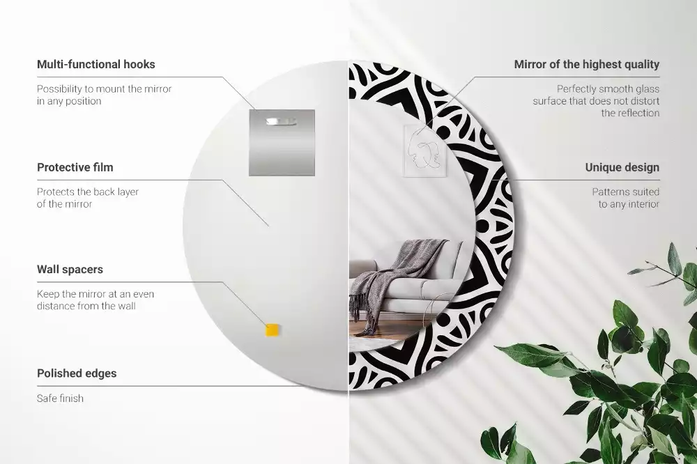 Lustro z drukowaną ramką w czarny ornament