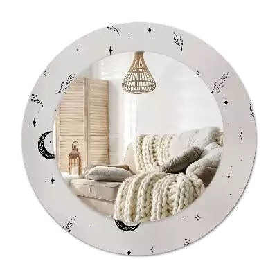 Lustro ścienne dekoracyjne w kształcie koła z motywem doodle roślin