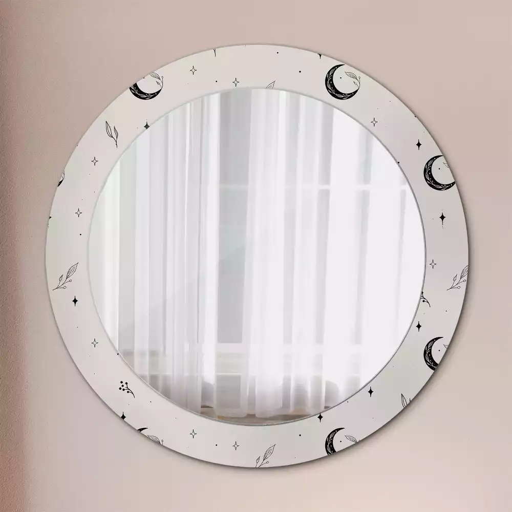 Lustro ścienne dekoracyjne w kształcie koła z motywem doodle roślin