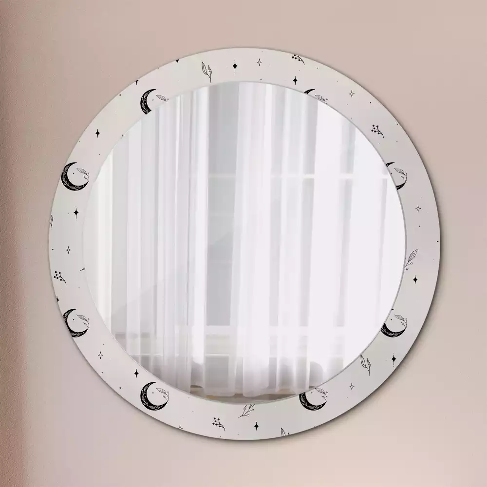 Lustro ścienne dekoracyjne w kształcie koła z motywem doodle roślin