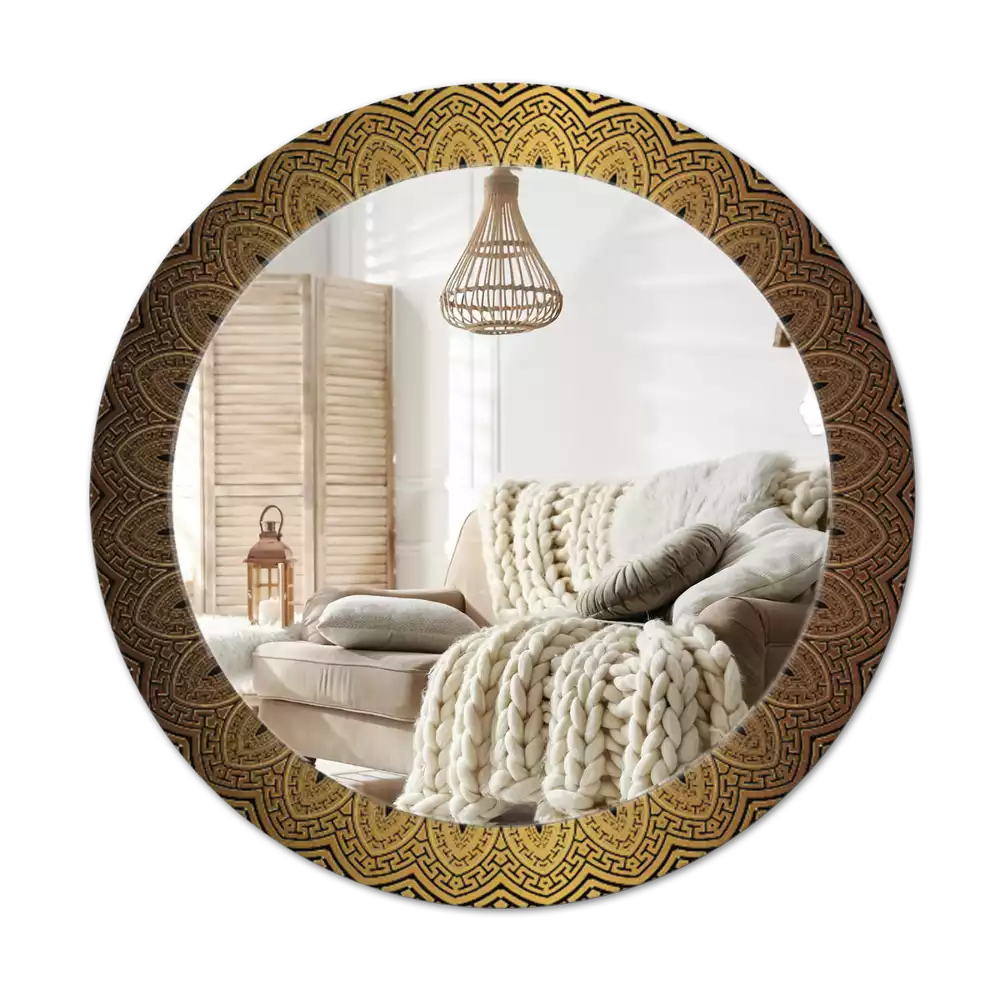Lustro z okrągłą ramą z nadrukiem w motywie greckiego ornamentu