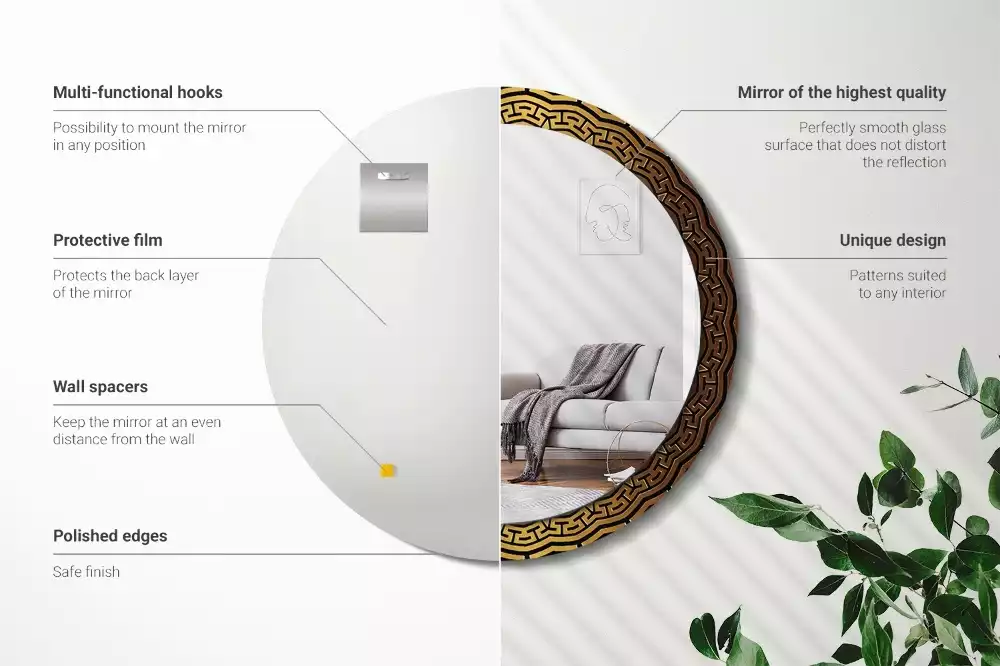 Lustro z okrągłą ramą z nadrukiem w motywie greckiego ornamentu