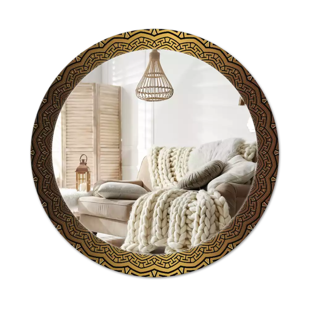 Lustro z okrągłą ramą z nadrukiem w motywie greckiego ornamentu