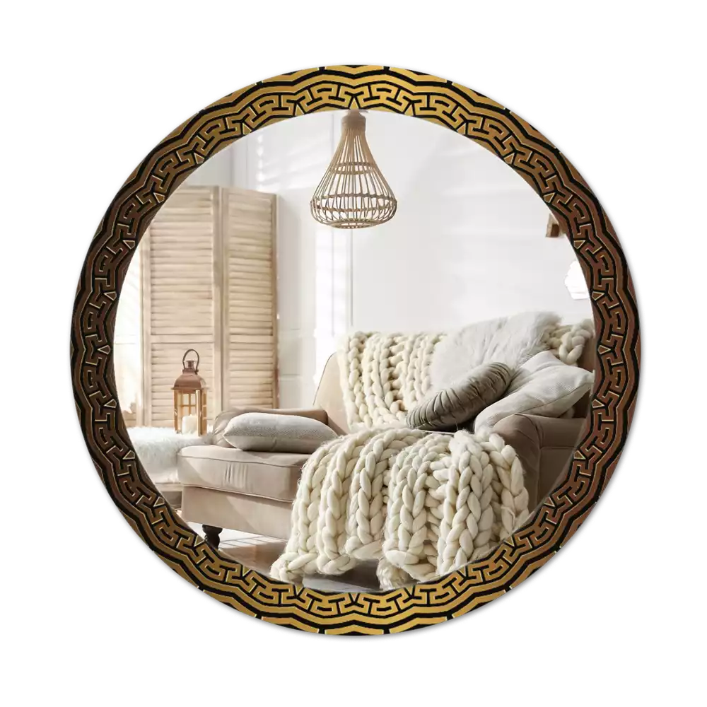 Lustro z okrągłą ramą z nadrukiem w motywie greckiego ornamentu