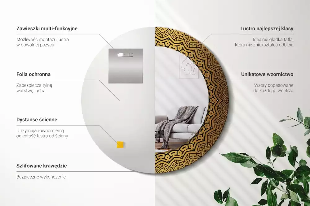 Lustro z okrągłą ramą z nadrukiem w motywie greckiego ornamentu