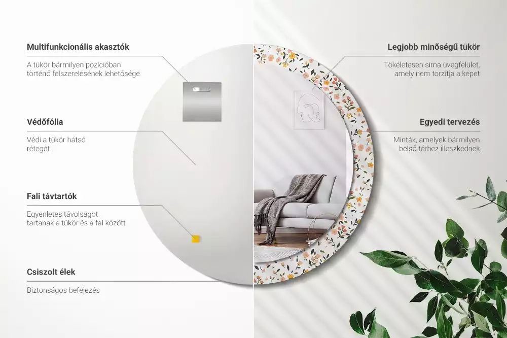 Lustro z drukowaną ramką w motywem małych kwiatków