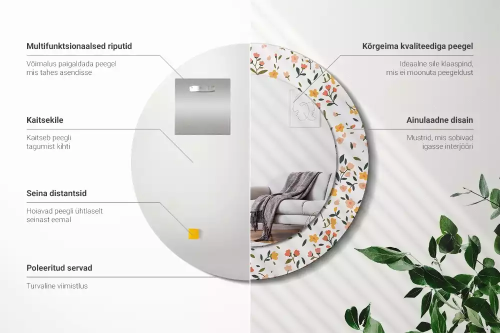 Lustro z drukowaną ramką w motywem małych kwiatków