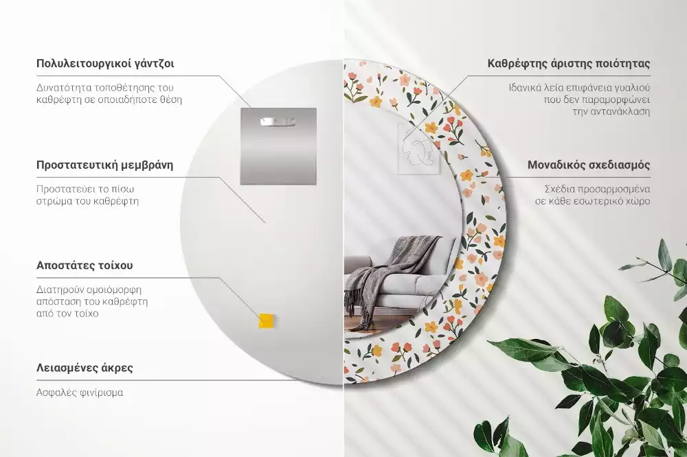 Lustro z drukowaną ramką w motywem małych kwiatków