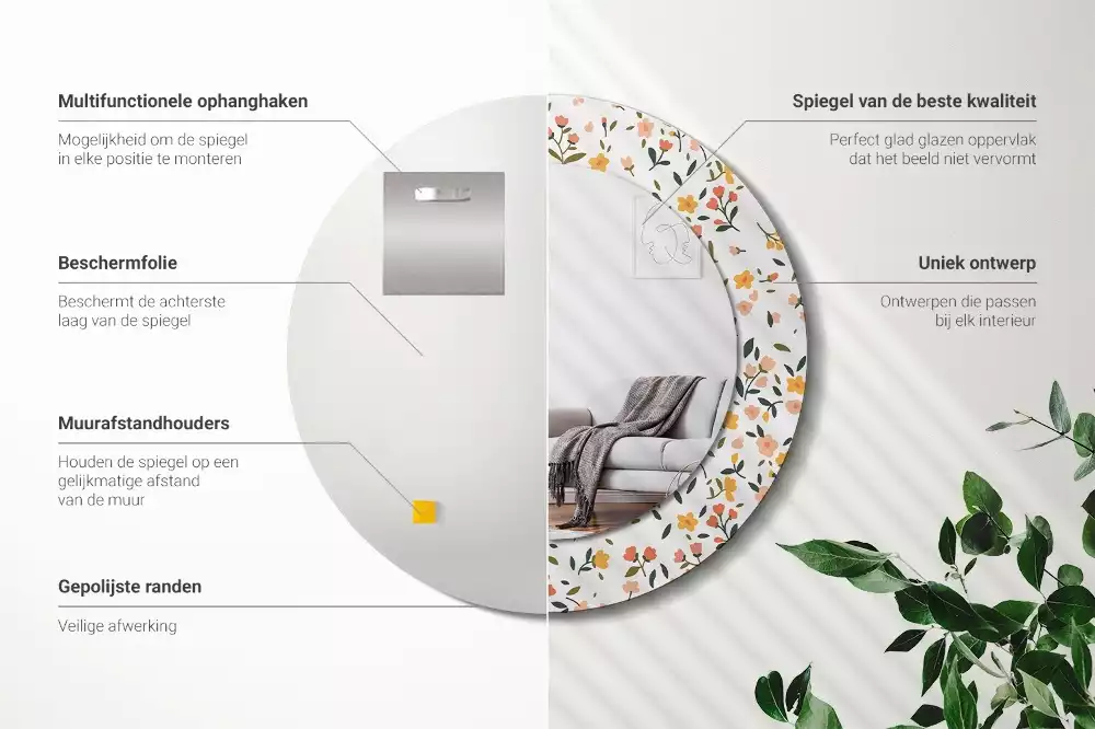 Lustro z drukowaną ramką w motywem małych kwiatków