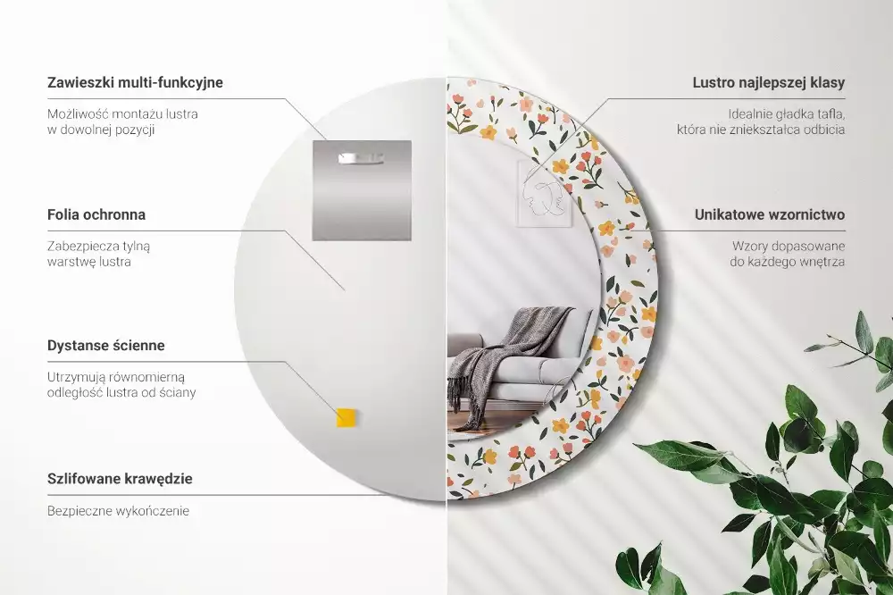 Lustro z drukowaną ramką w motywem małych kwiatków