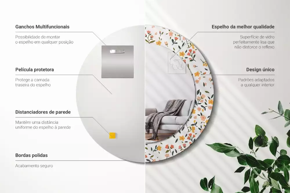 Lustro z drukowaną ramką w motywem małych kwiatków