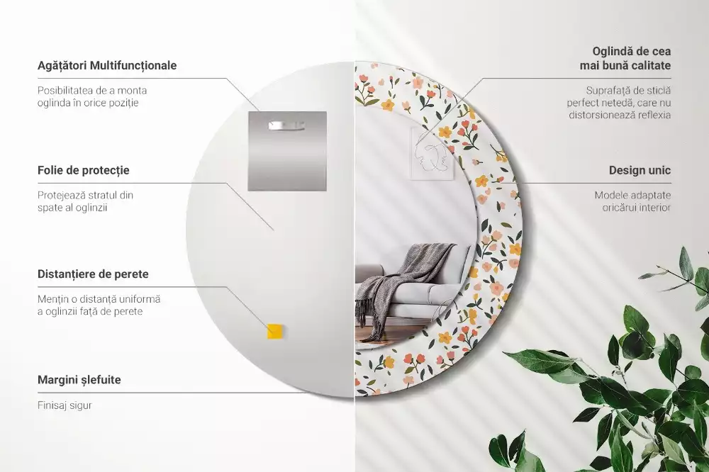 Lustro z drukowaną ramką w motywem małych kwiatków