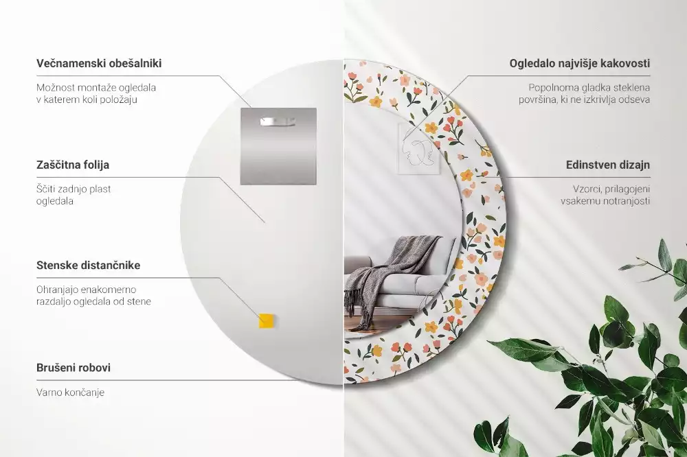 Lustro z drukowaną ramką w motywem małych kwiatków