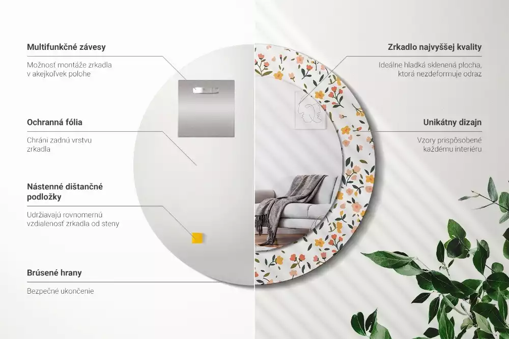 Lustro z drukowaną ramką w motywem małych kwiatków