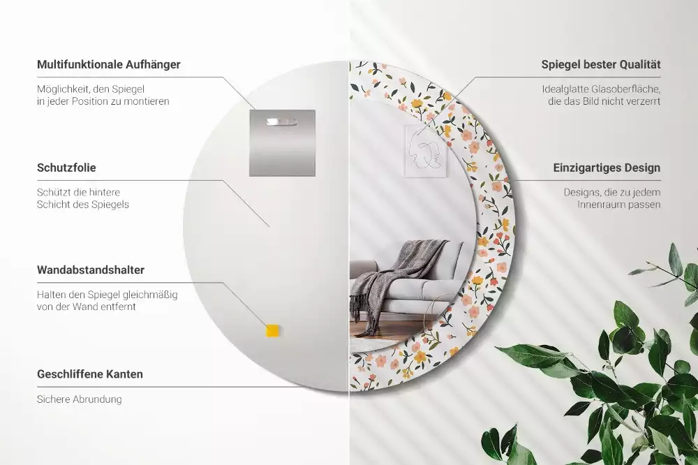 Lustro z drukowaną ramką w motywem małych kwiatków