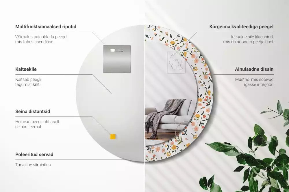 Lustro z drukowaną ramką w motywem małych kwiatków