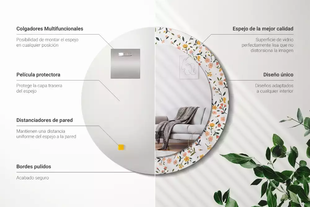 Lustro z drukowaną ramką w motywem małych kwiatków