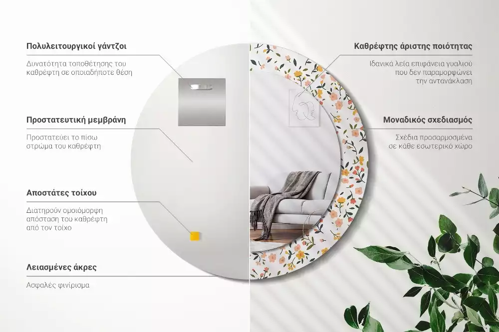 Lustro z drukowaną ramką w motywem małych kwiatków